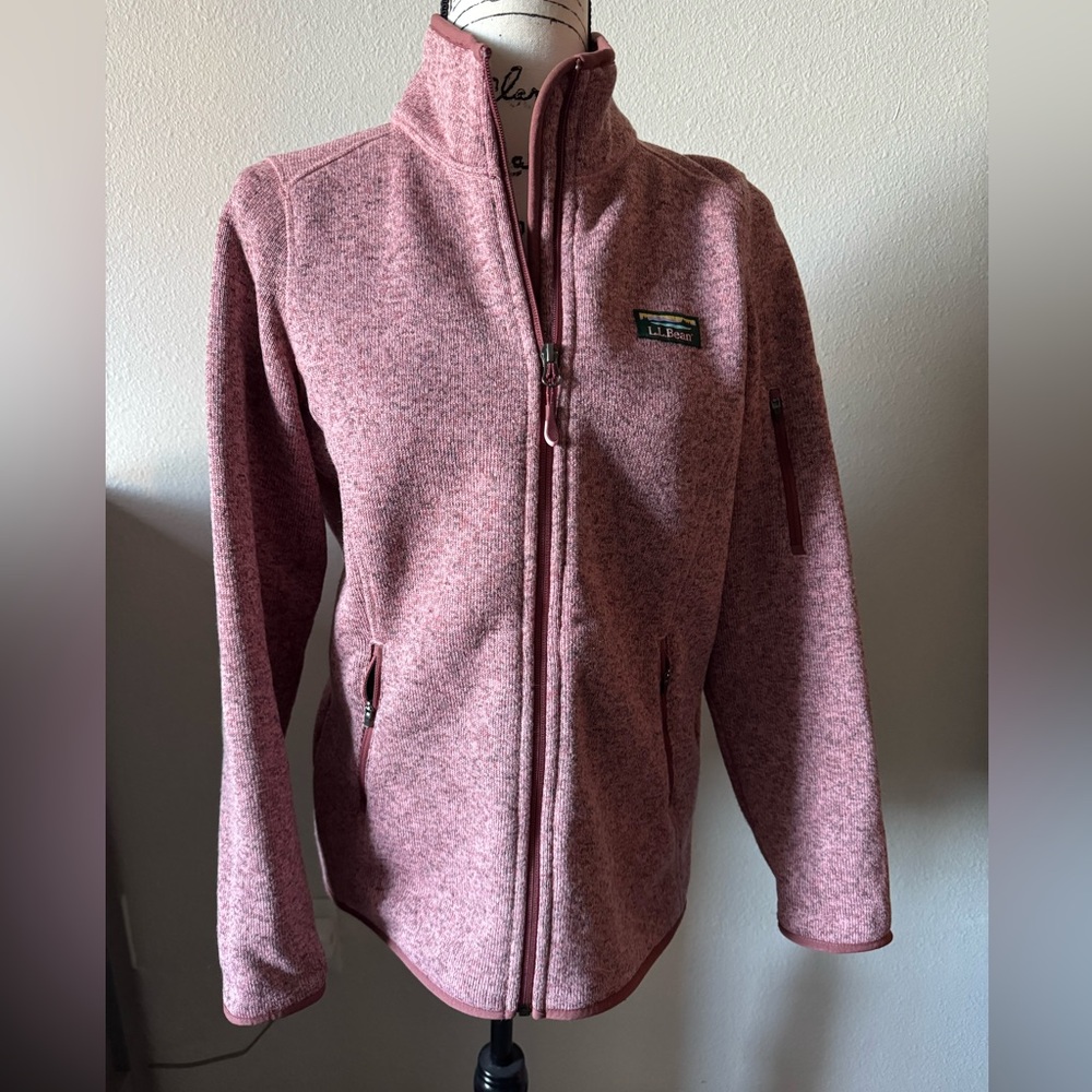 L.L. Bean Heathered Rose Pink Zip-Up Sweater Fleece Jacket M